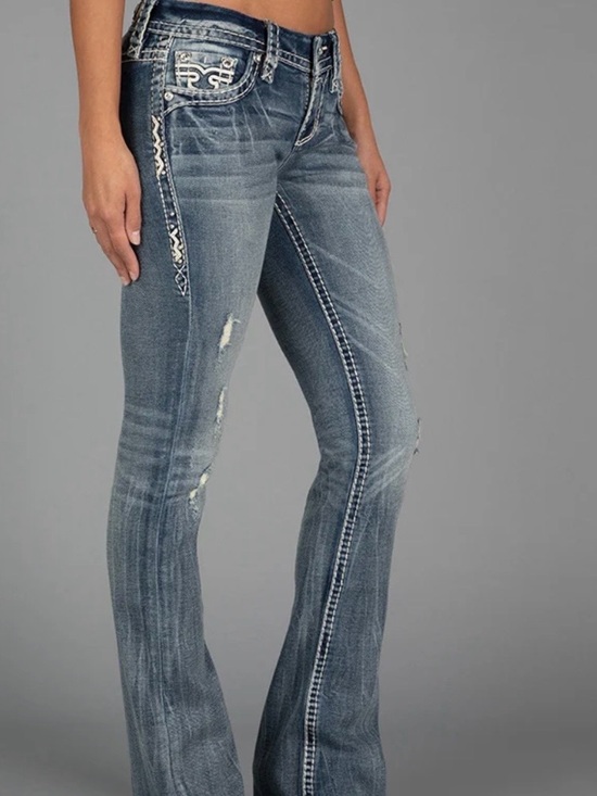 Miss Me Denim - Miss Me Flare Jeans with Embellished Pockets Medium Blue
